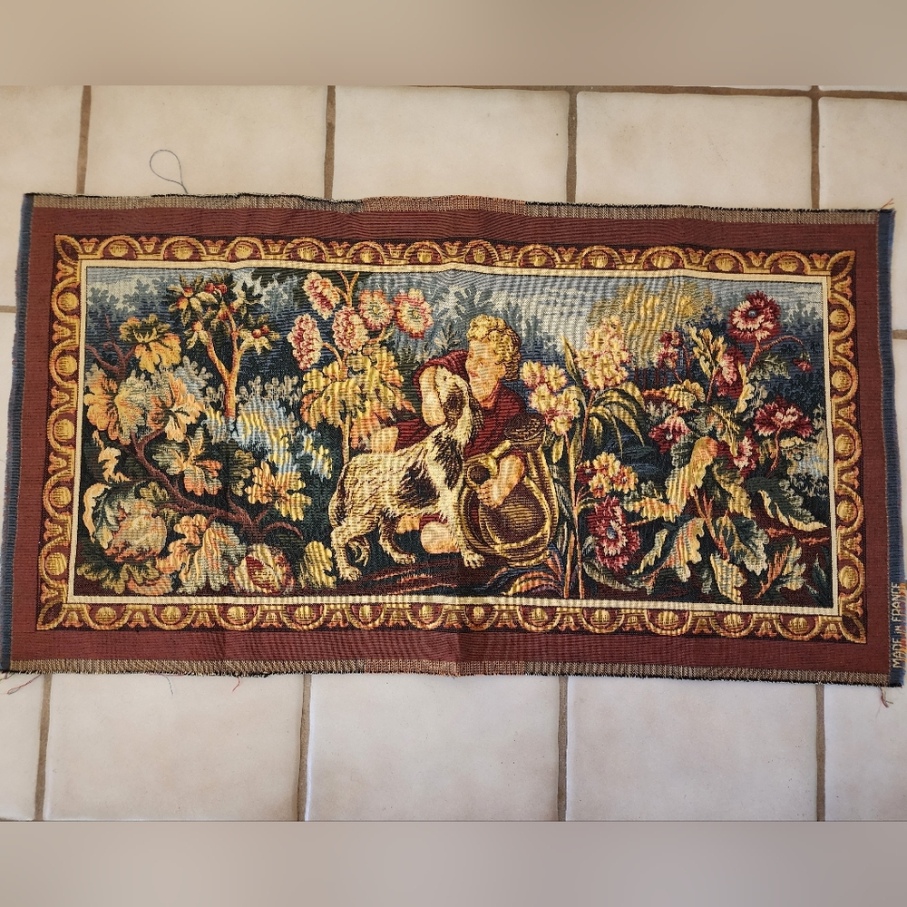 Old French Tapestry Boy and Dog